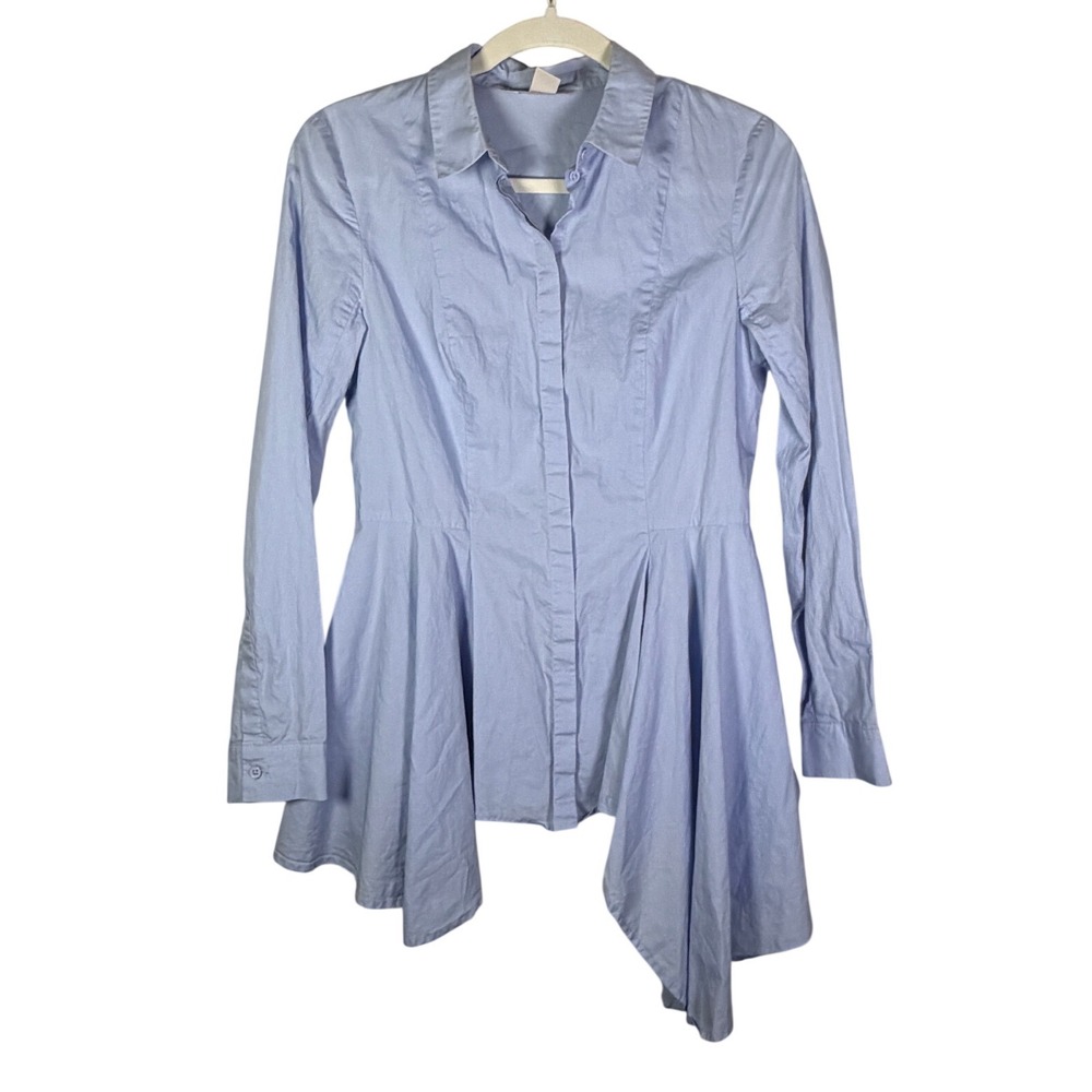 HM Light Blue Cotton Poplin Asymmetrical Peplum Button Down Shirt Womens Size 6